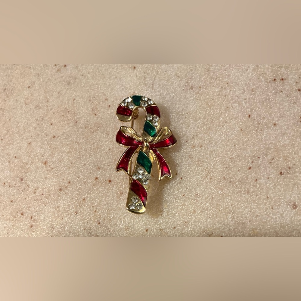 Festive Candy Cane Brooch with Red and Green Accents